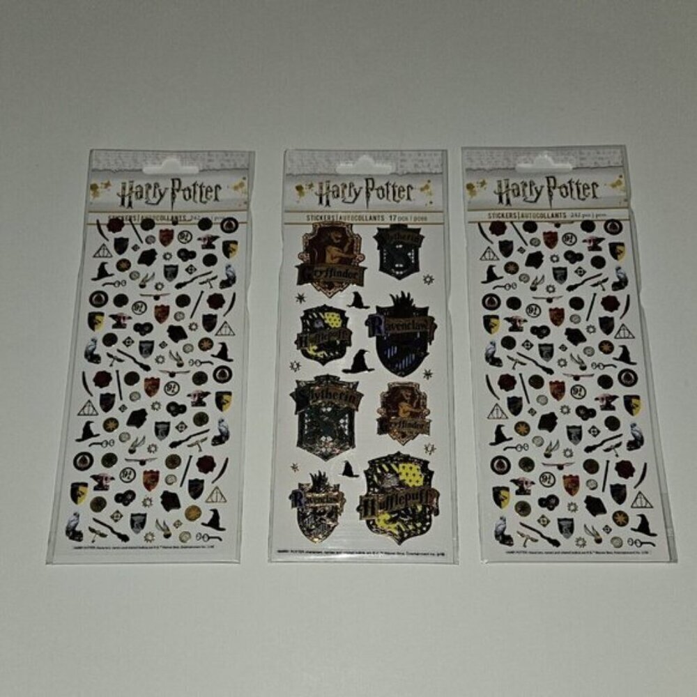 NEW 3 Harry Potter Stickers Lot Wizarding World Paper House Crests Micro Icons